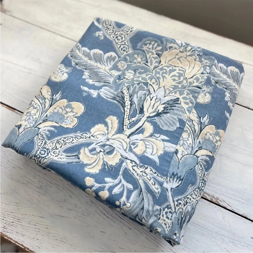 Pottery Barn Bristol Palampore Floral FULL/QUEEN Duvet Cover Blue Cream Linen PB